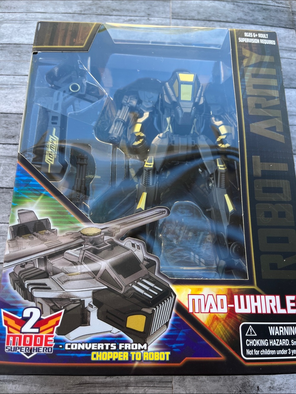 Mad-Whirl Remote Transforming Chopper to Robot Toy - Black & Yellow